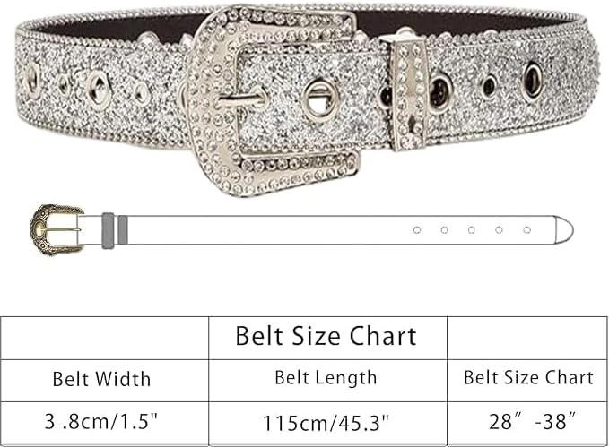Women's Silver Glitter Diamond Western Belt