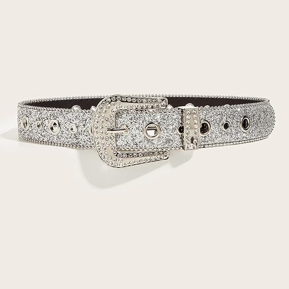Women's Silver Glitter Diamond Western Belt