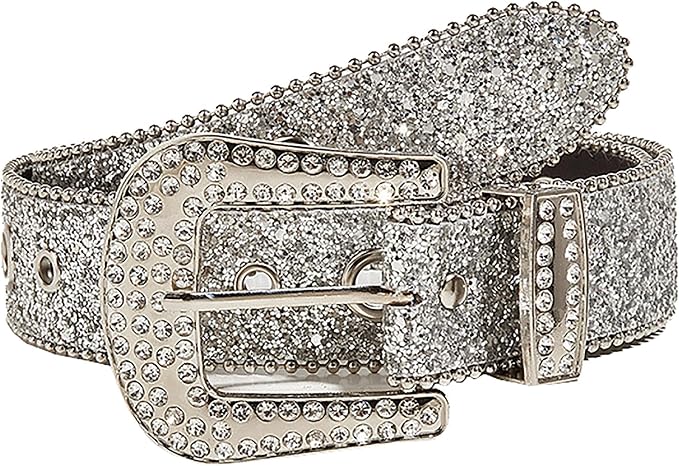 Women's Silver Glitter Diamond Western Belt