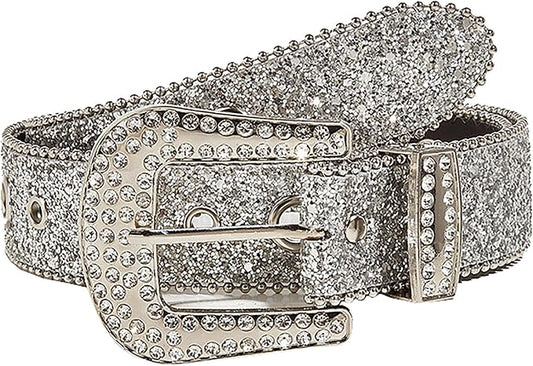 Women's Silver Glitter Diamond Western Belt