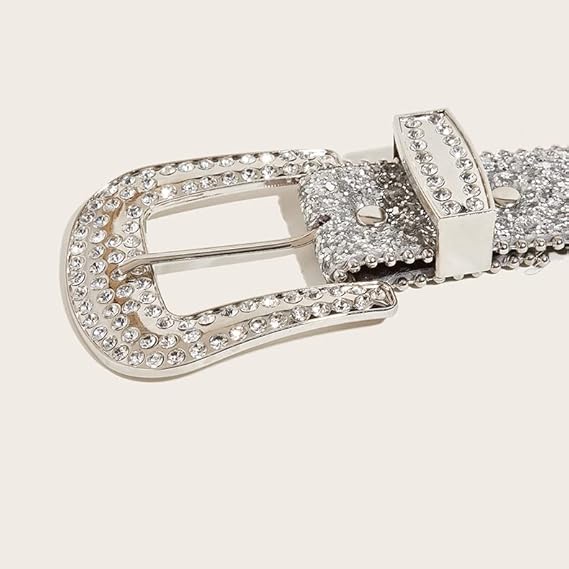 Women's Silver Glitter Diamond Western Belt