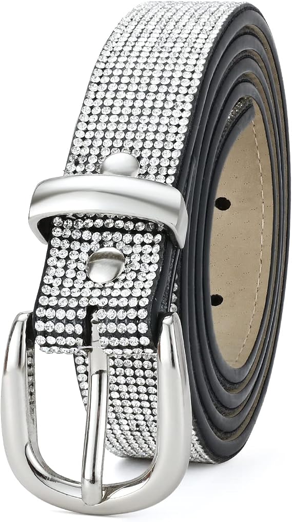 Women's Silver Sparkly Diamond D-Ring Belt