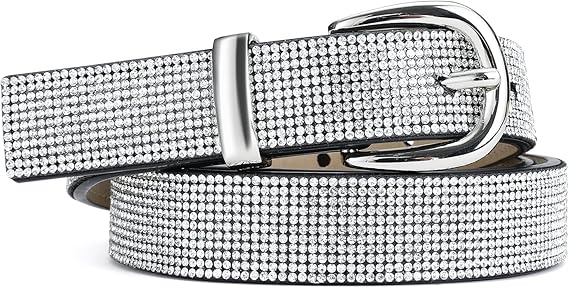 Women's Silver Sparkly Diamond D-Ring Belt
