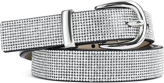 Women's Silver Sparkly Diamond D-Ring Belt