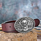 Kneeling Man Cross Skull Belt Buckle – American Flag Detail