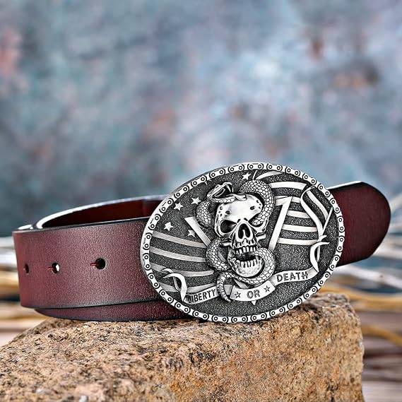 Kneeling Man Cross Skull Belt Buckle – American Flag Detail
