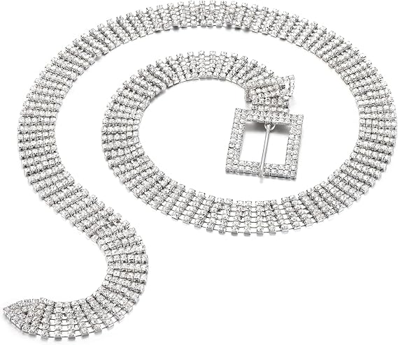 Women's Slim Sparkly Rhinestone Hook Belt