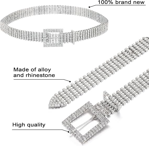 Women's Slim Sparkly Rhinestone Hook Belt
