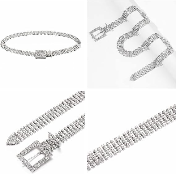 Women's Slim Sparkly Rhinestone Hook Belt