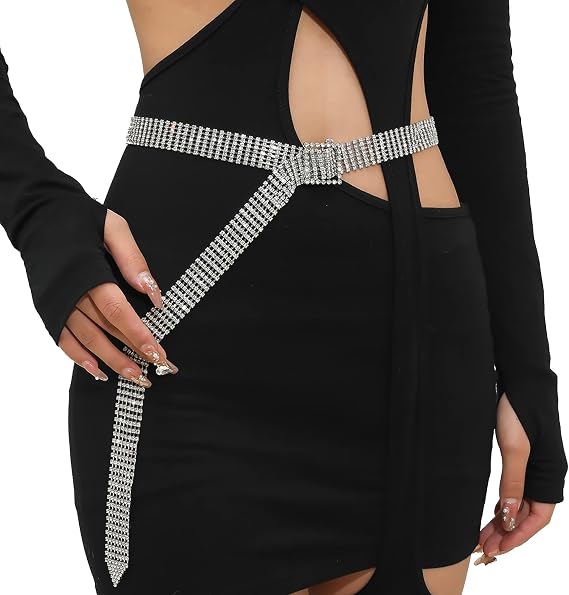 Women's Slim Sparkly Rhinestone Hook Belt