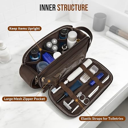 Men's Structured Dark Brown Leather Grooming Organizer