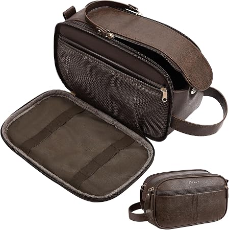 Men's Structured Dark Brown Leather Grooming Organizer