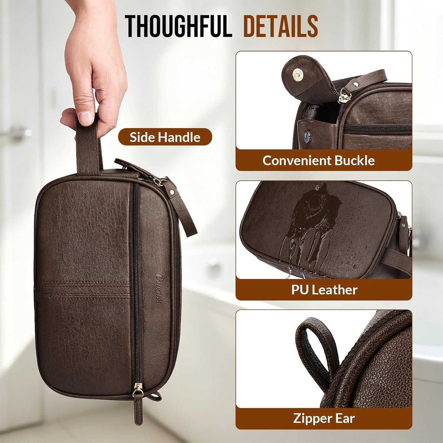 Men's Structured Dark Brown Leather Grooming Organizer