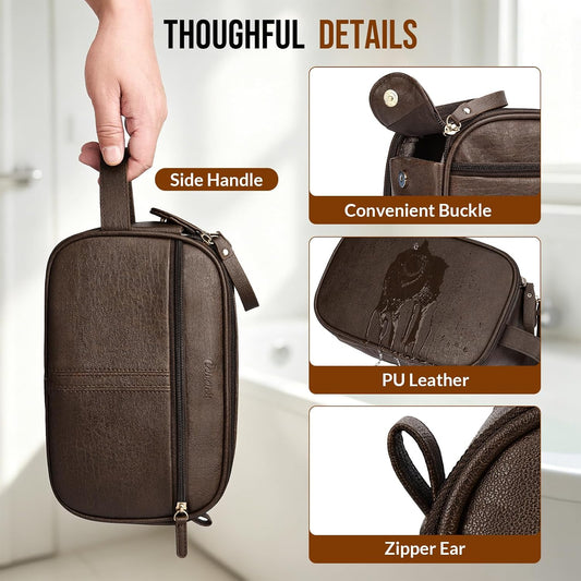 Men's Structured Dark Brown Leather Grooming Organizer