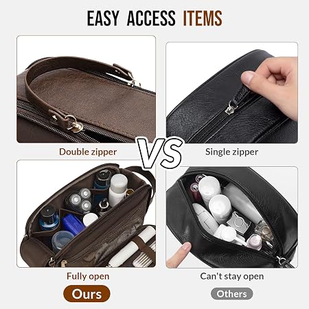Men's Structured Dark Brown Leather Grooming Organizer