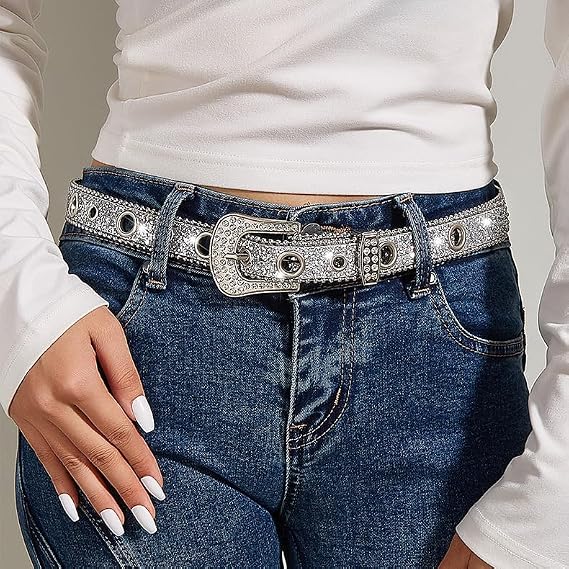 Women's Studded Rhinestone Western Cowgirl Belt