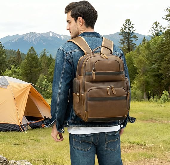 Men's Thick Cowhide Leather Travel Daypack – 15.6