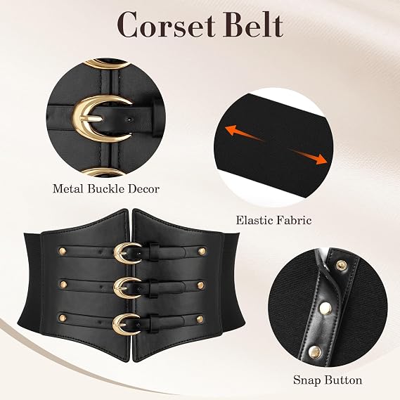 Women's Underbust Corset Belt – Gold Buckle Rings