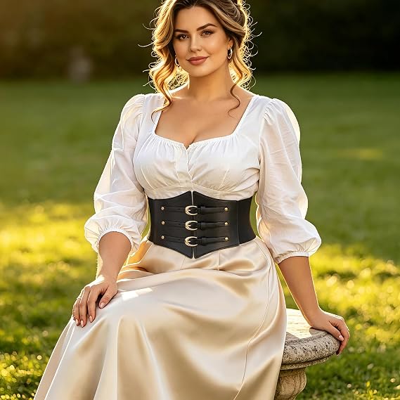 Women's Underbust Corset Belt – Gold Buckle Rings