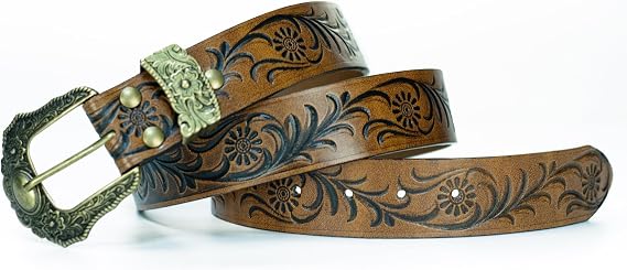 Unisex Western Belt – Golden Floral Buckle