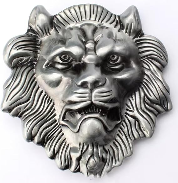 Vintage Silver Lion Head 3D Belt Buckle – Biker Punk