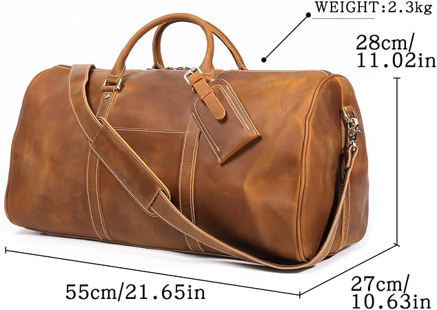 Men's Vintage Top-Grain Leather Duffel - Shoe Pocke