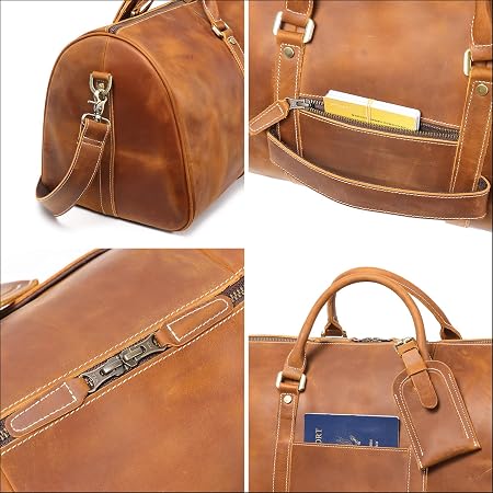 Men's Vintage Top-Grain Leather Duffel - Shoe Pocke