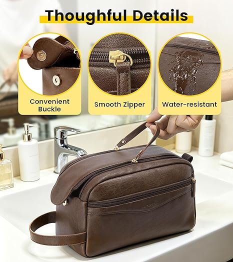 Vintage Wide-Opening Leather Toiletry Bag