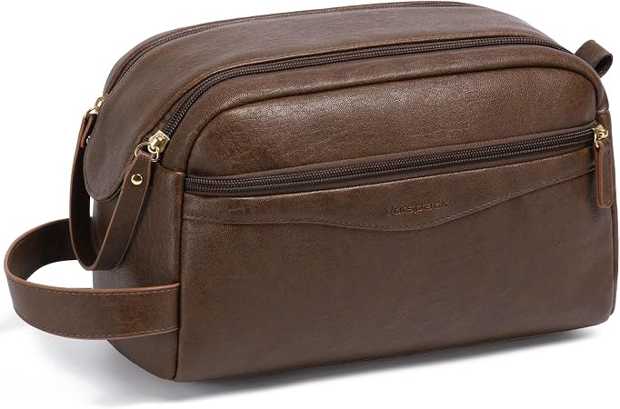 Vintage Wide-Opening Leather Toiletry Bag