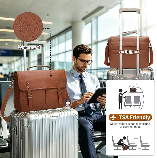 Men's Waterproof Leather Messenger Bag – Magnetic Clasp