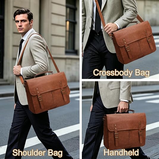 Men's Waterproof Leather Messenger Bag – Magnetic Clasp