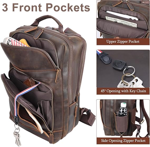 Men's Weathered Full Grain Cowhide Weekender Backpack