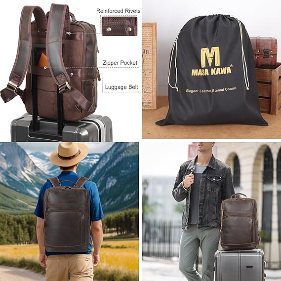Men's Weathered Full Grain Cowhide Weekender Backpack