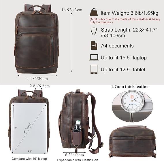 Men's Weathered Full Grain Cowhide Weekender Backpack