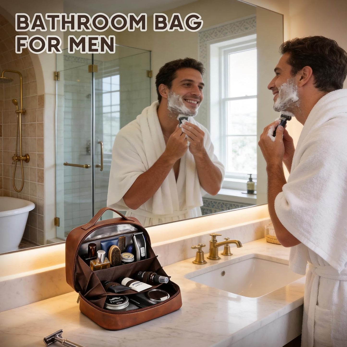 Men's Wet-Dry Separation Leather Toiletry Bag