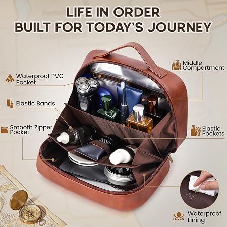 Men's Wet-Dry Separation Leather Toiletry Bag