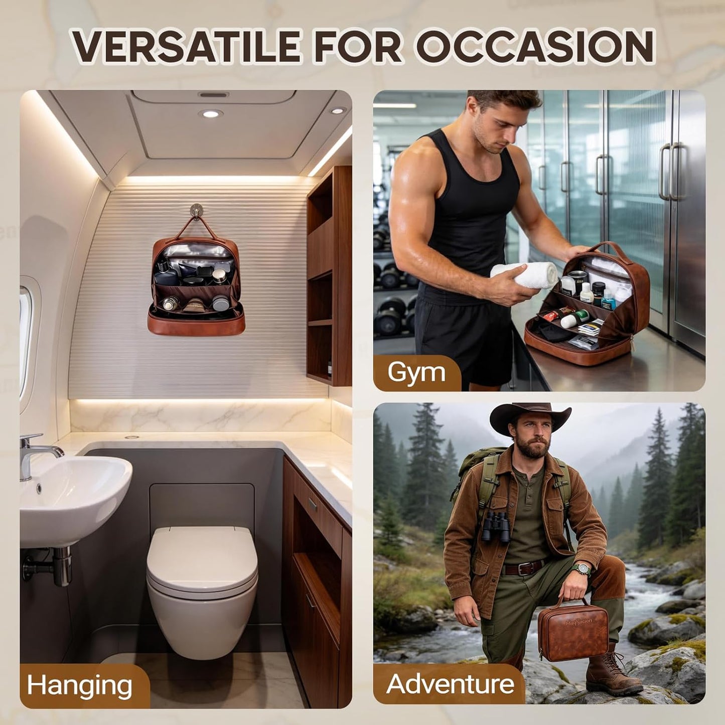 Men's Wet-Dry Separation Leather Toiletry Bag