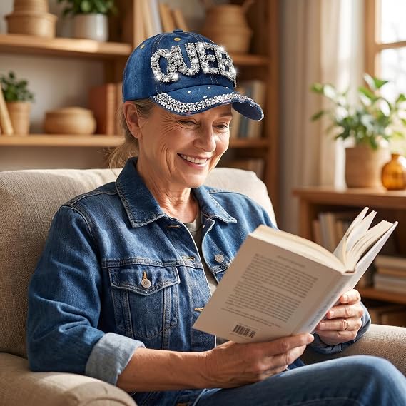 Women's Y2K Bedazzled Letters Denim Cap – Rhinestone Studded