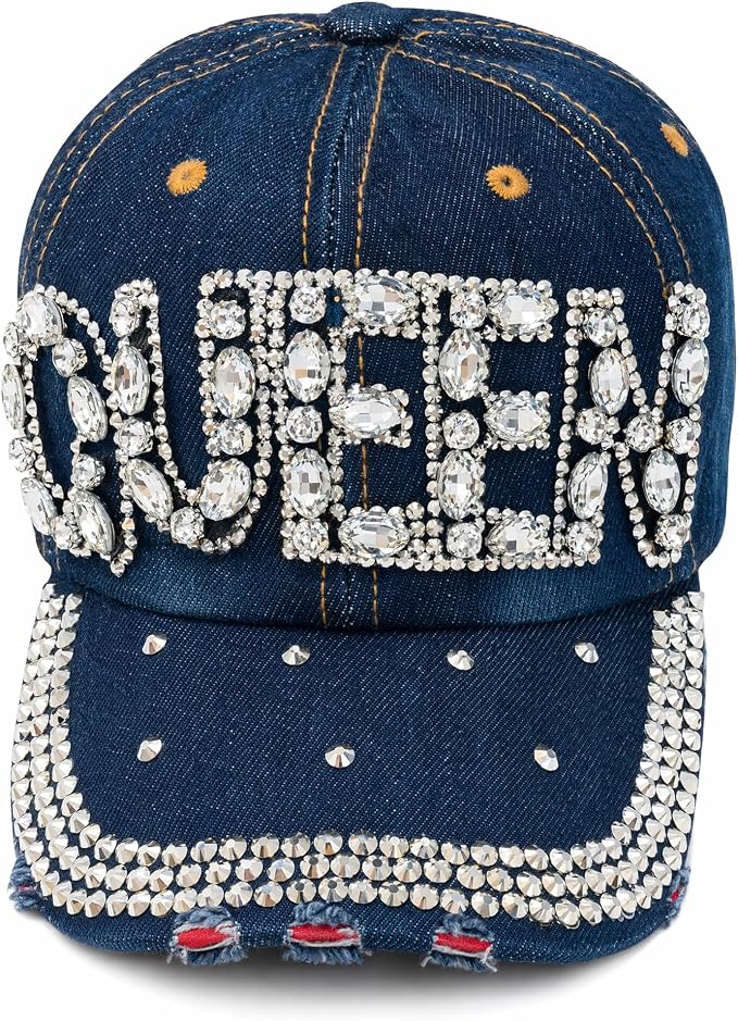 Women's Y2K Bedazzled Letters Denim Cap – Rhinestone Studded