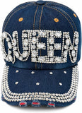 Women's Y2K Bedazzled Letters Denim Cap – Rhinestone Studded