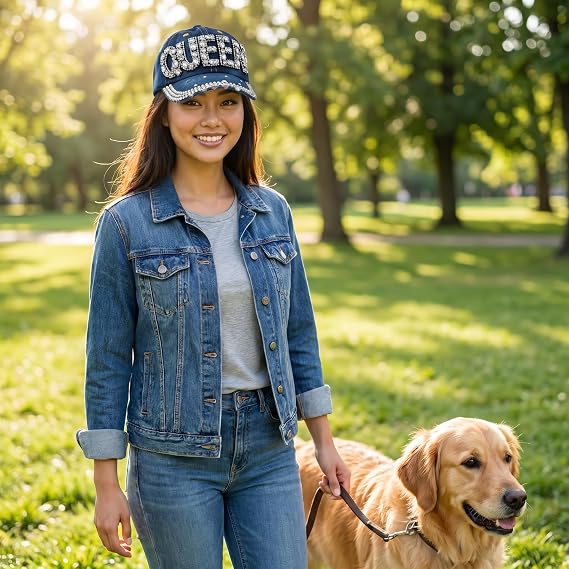 Women's Y2K Bedazzled Letters Denim Cap – Rhinestone Studded